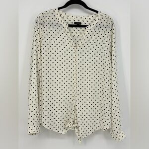 TALBOTS Polka Dot Long Tie Front Blouse Crème with Navy Women’s XL